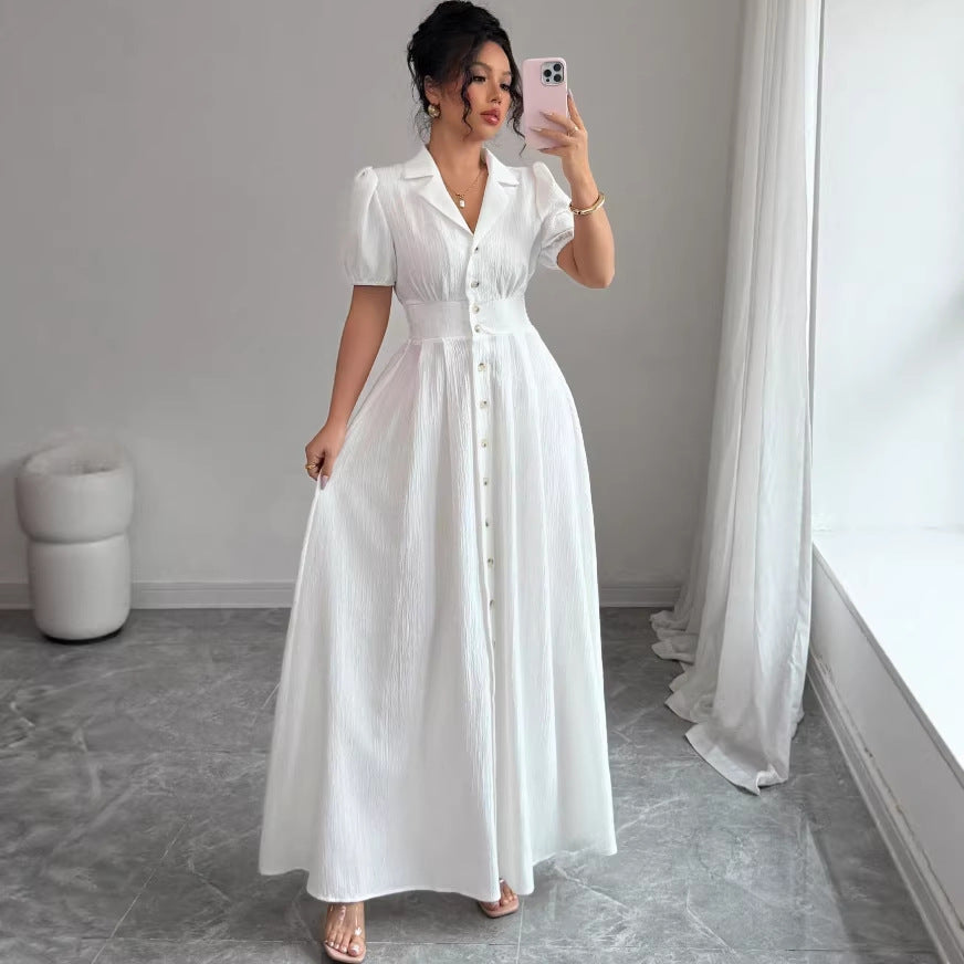 new european and american cross-border fashion: french chic white fitted mini dress