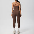 Ready-to-ship, solid color, nude-feel, double-sided brushed, racerback, form-fitting activewear yoga set – perfect for running and fitness. two-piece set