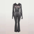 fashionable women's sexy leopard print thumbhole flare long sleeve two-piece set - hot seller in europe and the us