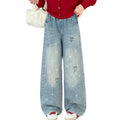 Girl hot diamond heartjeansstraight-legspring & fall style new arrivalfashionable spring clothing for middle-aged and large children loose pants