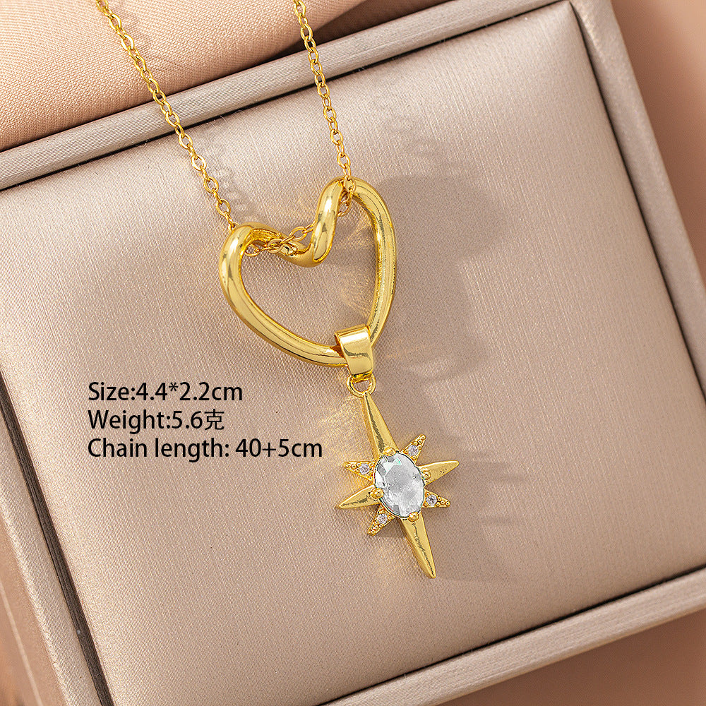 [copper inlaid with zirconium] fashion popular heart-shaped titanium steel necklace, high-end light luxury diamond-encrusted ins fashion clavicle chain jewelry
