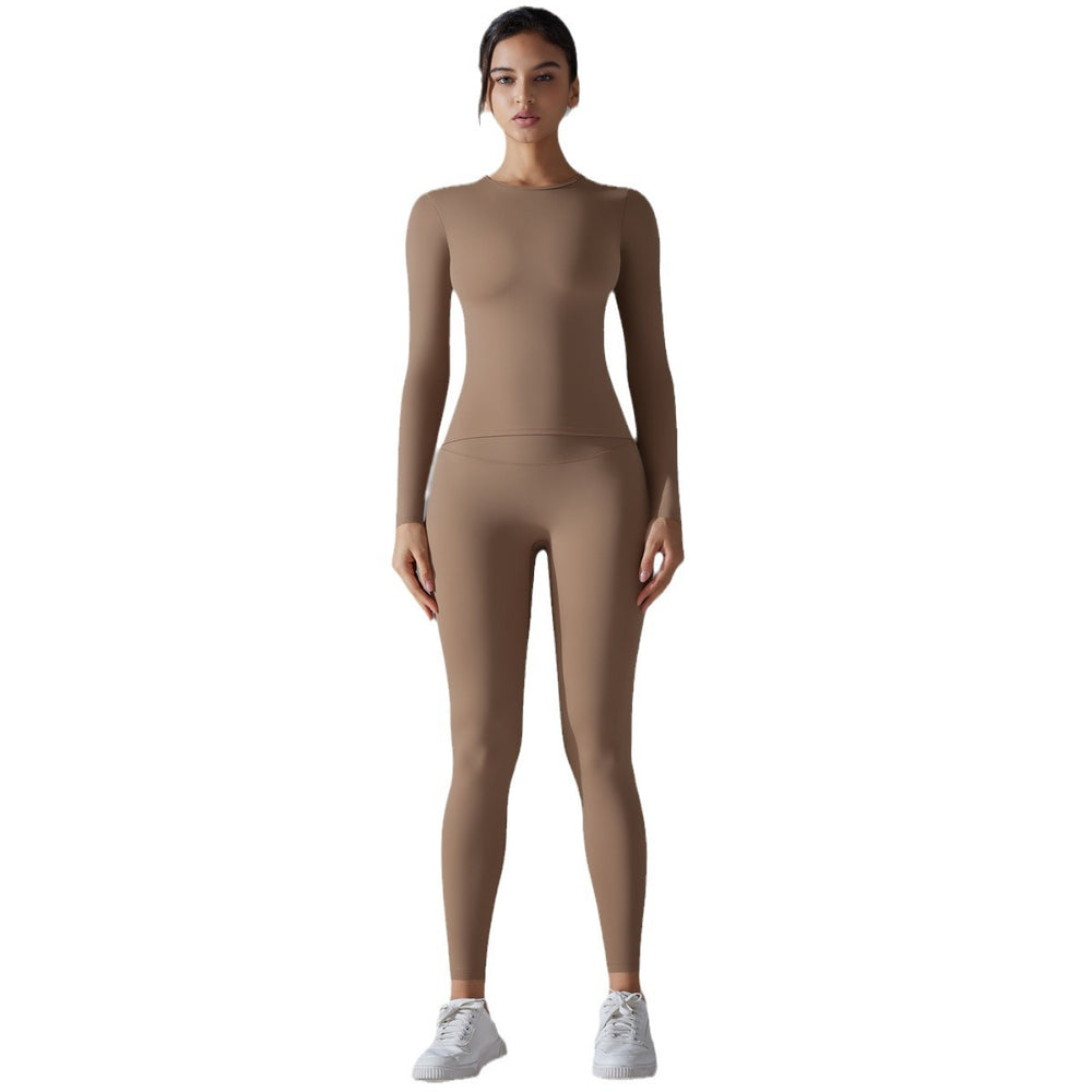 new arrival brushed nylon long sleeves yoga clothes high elastic naked tight sports suit running fitness two-piece set