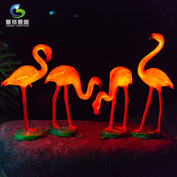Outdoor Garden Animal Modeling Light Resin Fiberglass 3D Flamingo Sculpture Landscape Light Cultural Tourism Lawn Decoration Light