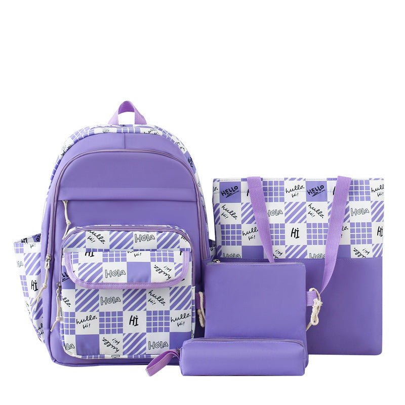 Primary and secondary school student schoolbag four-piece large-capacity backpack small fresh multi-functional schoolbag high-value student backpack