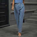 Wish fashion cross-border e-commerce women's clothing  independent website autumn new washed pearl denim straight-leg pants