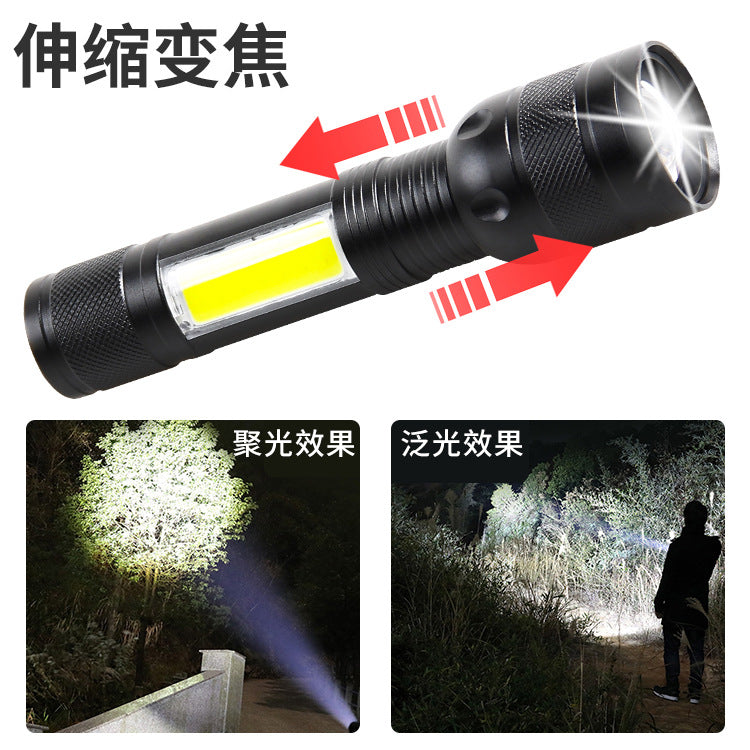USB strong light charging display output optical zoom XHP-50 lamp beads COB side light outdoor flashlight