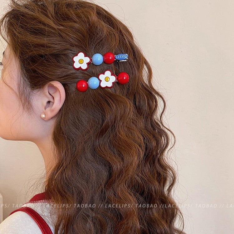 Rock sugar hawthorn flower hairpin female side clip sweet forehead hairpin one-word bangs clip headwear 2025new arrival