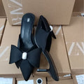 Za2024autum new women's shoes artificial pearls and black silks and satins bows pointed toe high heel toe slippers
