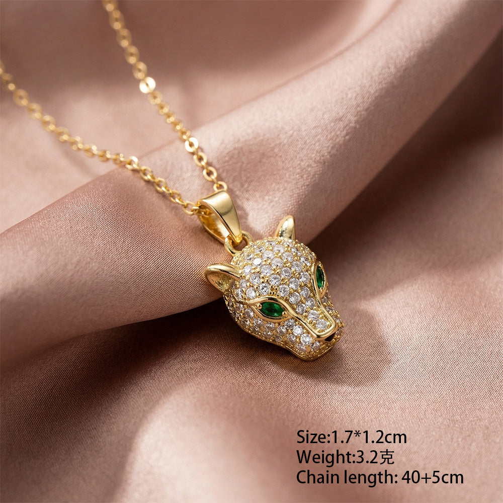 European and american hot-selling fashion copper inlaid zircon leopard necklace for women, light luxury fashionable personalized titanium steel clavicle chain set