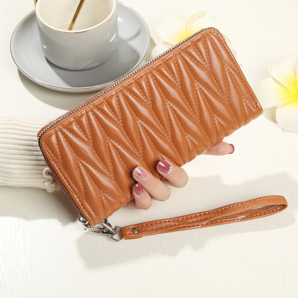 New single pull women's wallet zipper clutch bag fashionable European and American wallet large capacity soft leather change mobile phone bag