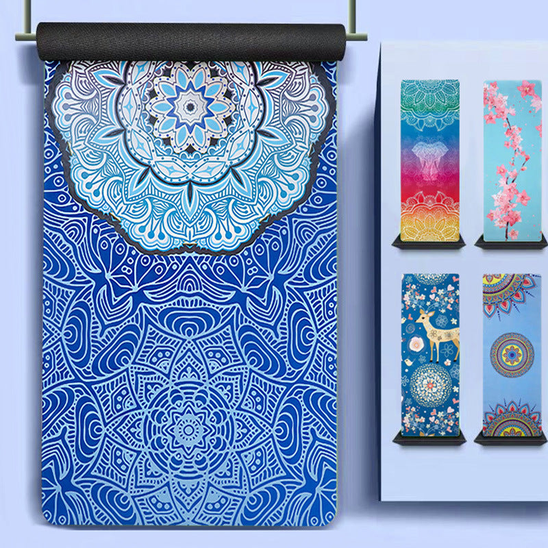 Yoga mat printed silent rubber 1.5mm ultra-thin home use suede shock-absorbing foldable portable mat