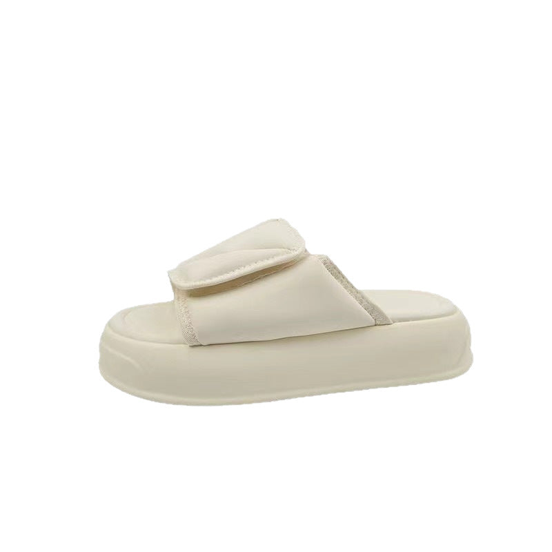 Women's summer new arrival slippers - outdoor wear, hook-and-loop closure, platform chunky sole, cloud-like comfort, high-end style, versatile beach flip-flops