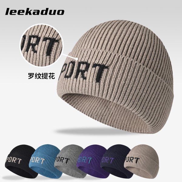 Thickened warm knitted hat men's sports cold winter cold hat women's ribbed jacquard knitted pullover hat