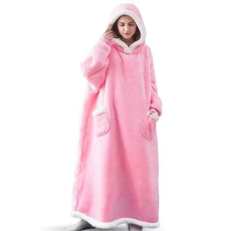 Pullover fleece thickenedlong pajamas heattech tv blanket outdoor cold-proof nightgown couple outfit sweatshirt fleece heattech