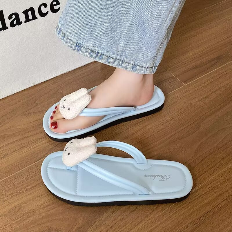 2026 new trendy bunny flip-flops: cute, non-slip, outdoor beach sandals for girls - wholesale