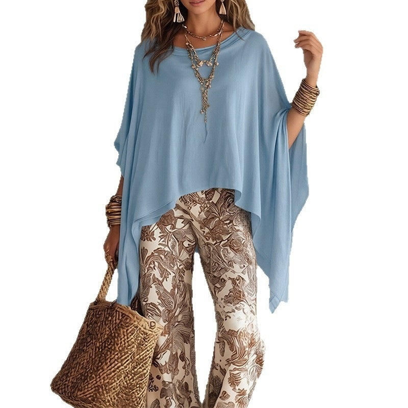 summer new arrivals: women's fashion - european & american export style - trendy vacation vibes - solid color batwing sleeve loose top
