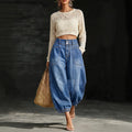 Fashionjeans double-button high waist patch pocket washed distressed jogger pants bloomers exportcasualloose denim women's pants