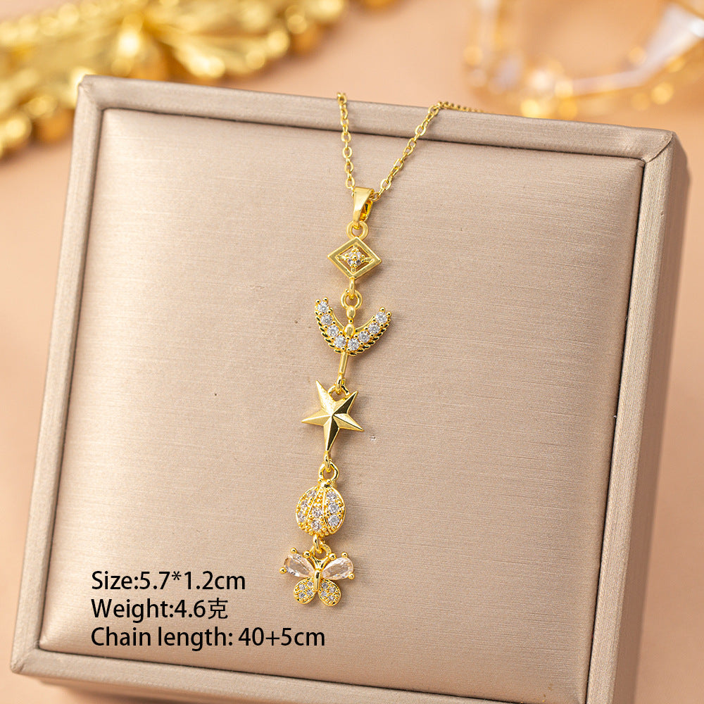 [titanium steel] european and american popular simple 18k gold long tassel necklace for women, high-end fashion clavicle chain jewelry