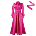 D532  european and american women's clothing  autumn new arrival big swing solid color turn-down collar long sleeve a-line dress african dress