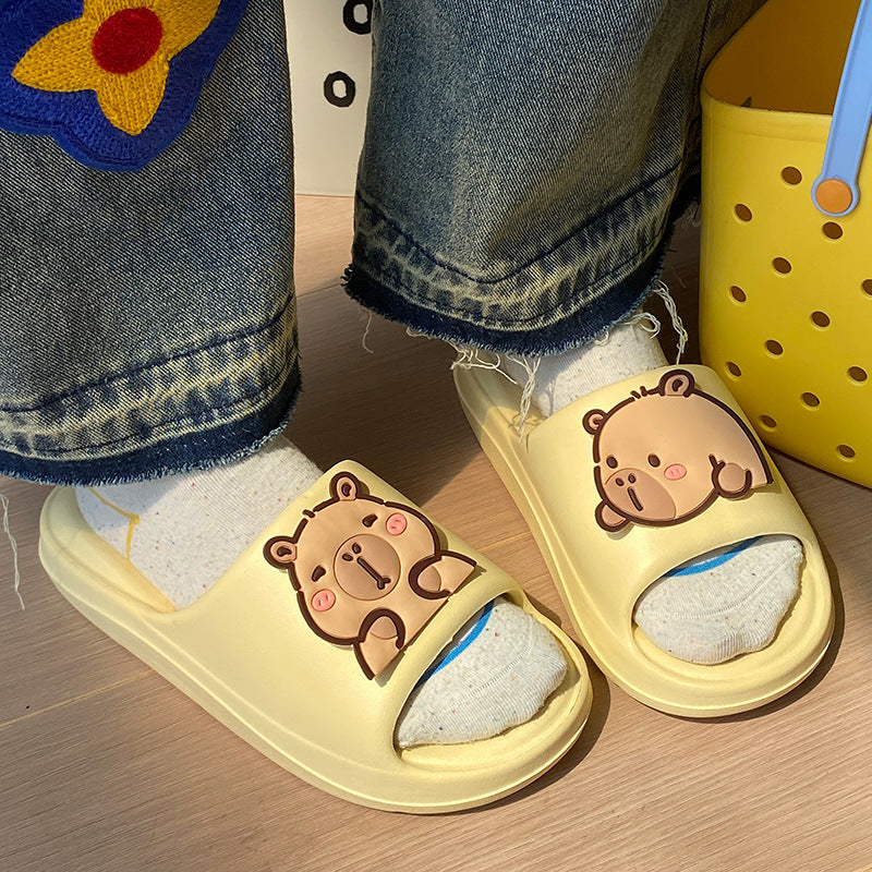 New eva platform slippers for women - capybara design, all-season wear, indoor/outdoor non-slip, thick sole, couple's slippers