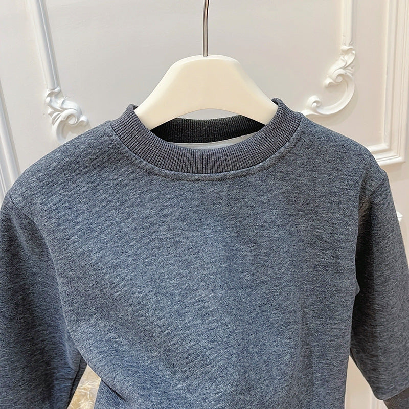 New girls' fall/winter fleece-lined top with lace trim - baby girl's autumn base layer, kids' early autumn outerwear sweatshirt, children's clothing