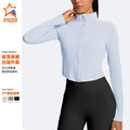 Jinke cross-border yoga outwearshortlong sleeves waist tight tops zipper stand collar sports fitness women