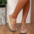 2026 new arrival: rivet-embellished gold braided platform slides - wholesale summer slippers for cross-border e-commerce in europe, america, and southeast asia