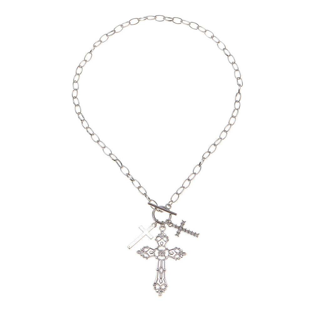 Gothic cross necklace wholesale - european and american cross-border fashion pendant, sweet & cool diamond-studded ins style metal necklace for women