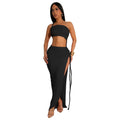 C7342 cross-border   fashion women's summer casual wrap chest side slit sexy long skirt