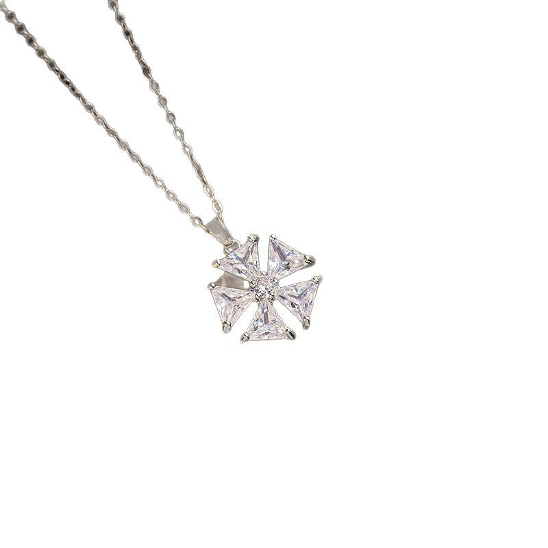 [titanium steel] new white zirconium geometric necklace women's earrings set light luxury classy lock inlaid zirconium bone chain earrings jewelry