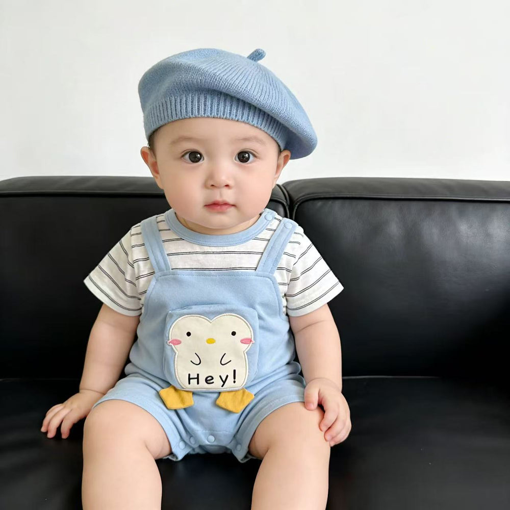 New arrival cartoon stylishstripes short-sleeved one-piece new arrival boys outwear k-stylecute clothing bag outing clothing one-piece