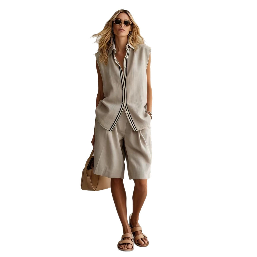 european and american cross-border summer casual fashion women's single-breasted sleeveless linen blazer and pants set