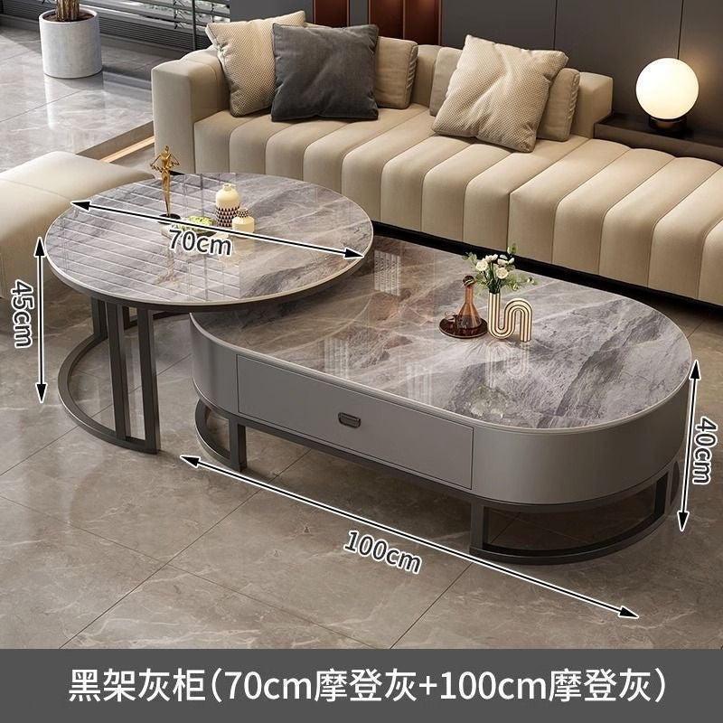 Luxury oval glass coffee table for living room, home use, popular high-end marble coffee table, tea table for adults