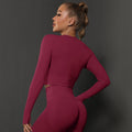 fashion seamless tight pure color pleated sports long sleevestops high elastic breathable running fitness yoga wear for women