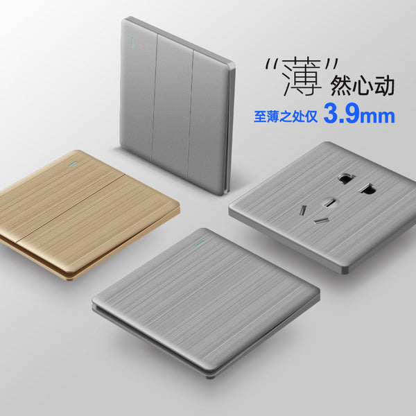 Ultra-thin 86-type wall switch socket concealed household gray brushed five-hole computer network one-open five-hole socket