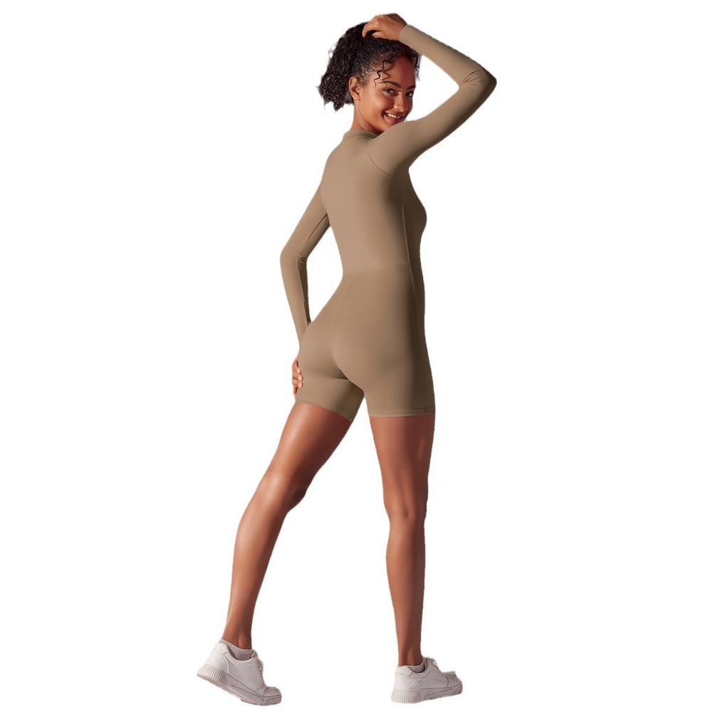 Half-open collar zipper long sleeves jumpsuit fitness sports sexy tight jumpsuit brushed nude comfortable yoga clothes