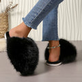 plus sizepure color fluffy large fur slippers soft bottom winter toe-cap home heattech multi-color cotton slippers