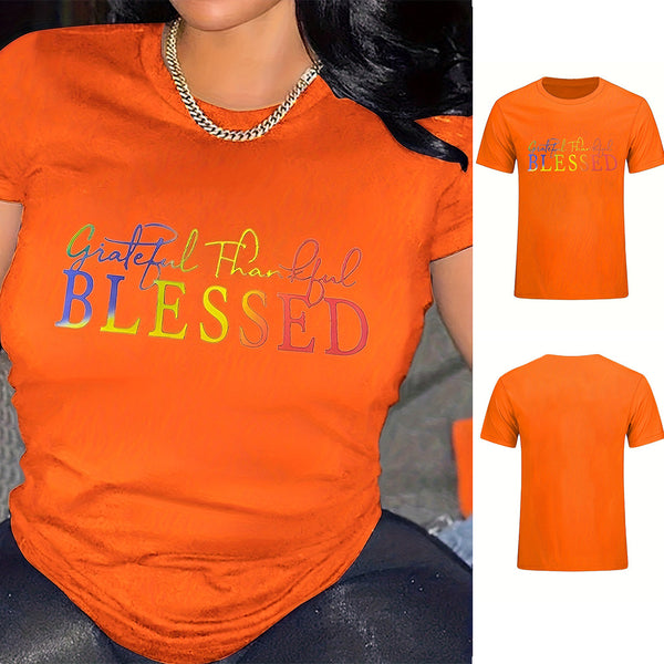 P390456 Large Size Letter Printed T-Shirt Women
