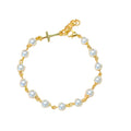 European and american cross-border new arrival: faux pearl beaded cross accent layered bracelet - stainless steel stackable jewelry accessory