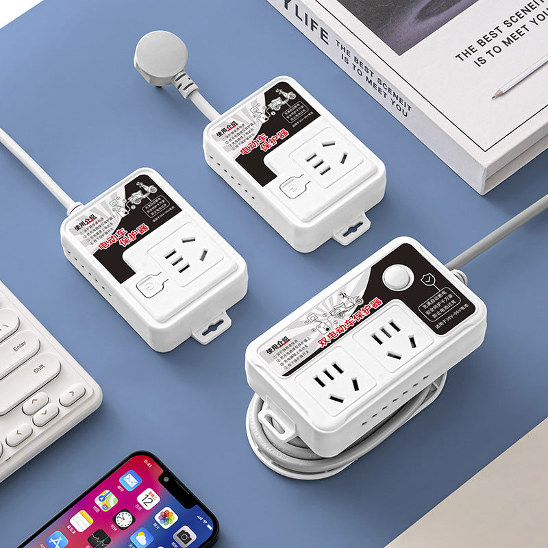 Electric vehicle socket automatically cuts off the power supply when full, intelligent anti-overcharge protector, battery car plug strip, long cable socket board