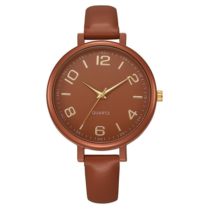 Vintage casual women's thin leather strap watch - elegant, classic, digital-inspired, niche style, student quartz wristwatch