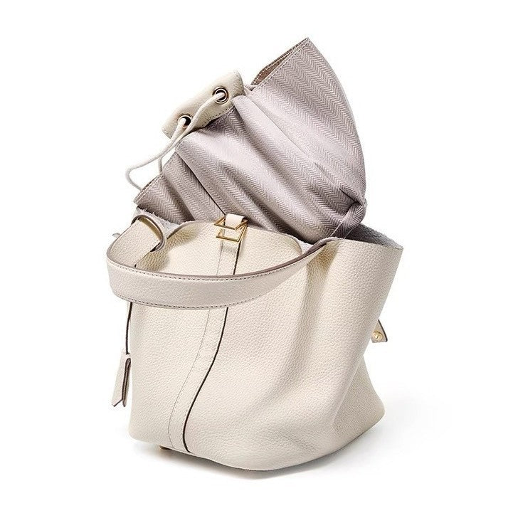 Genuine leather vegetable basket women's bag 2024 bucket bag large capacity satchel bag first layer cowhide classy genuine leather women's bag