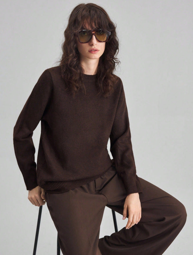 Sense of design slimming look round neck easiest for matchpure colorspring & fallnew arrival women's bottompure cottonknitting shirt sweater