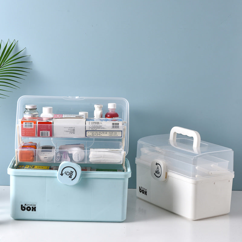 Household large-capacity portable household medicine box medicine large storage box folding plastic transparent portable medicine box