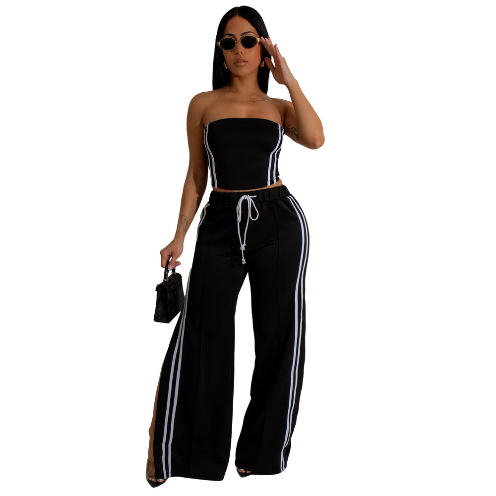 C7056 european and american style summer women's outfit: sexy bandeau top with flowy straight-leg pants - trendy export fashion