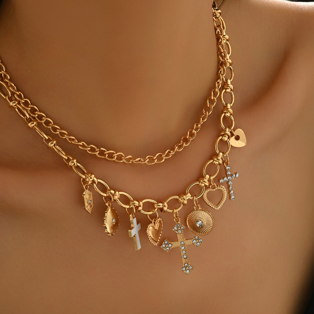 Wholesale cross necklaces - cross-border, niche, high-end jewelry & accessories - hip-hop punk style pendants - heart necklaces for women