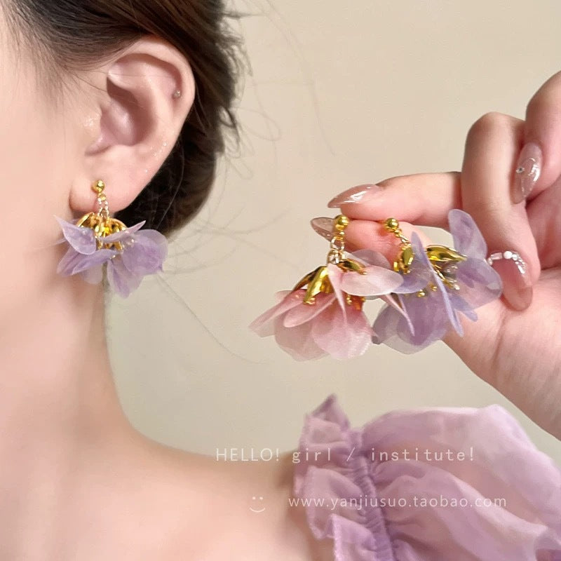 Super fairy gentle style purple tassel petal earrings for women exaggerated sweet earrings beautiful holiday style popular earrings