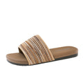 New woven striped thong sandals - summer outdoor wear, flat, non-slip, retro style, fashionable and versatile women's slippers