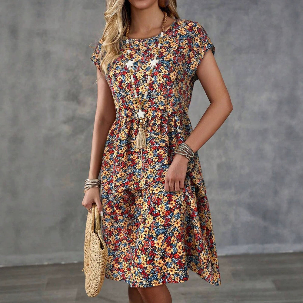 Women's summer casual floral print batwing sleeve dress, summer dress spring apparel