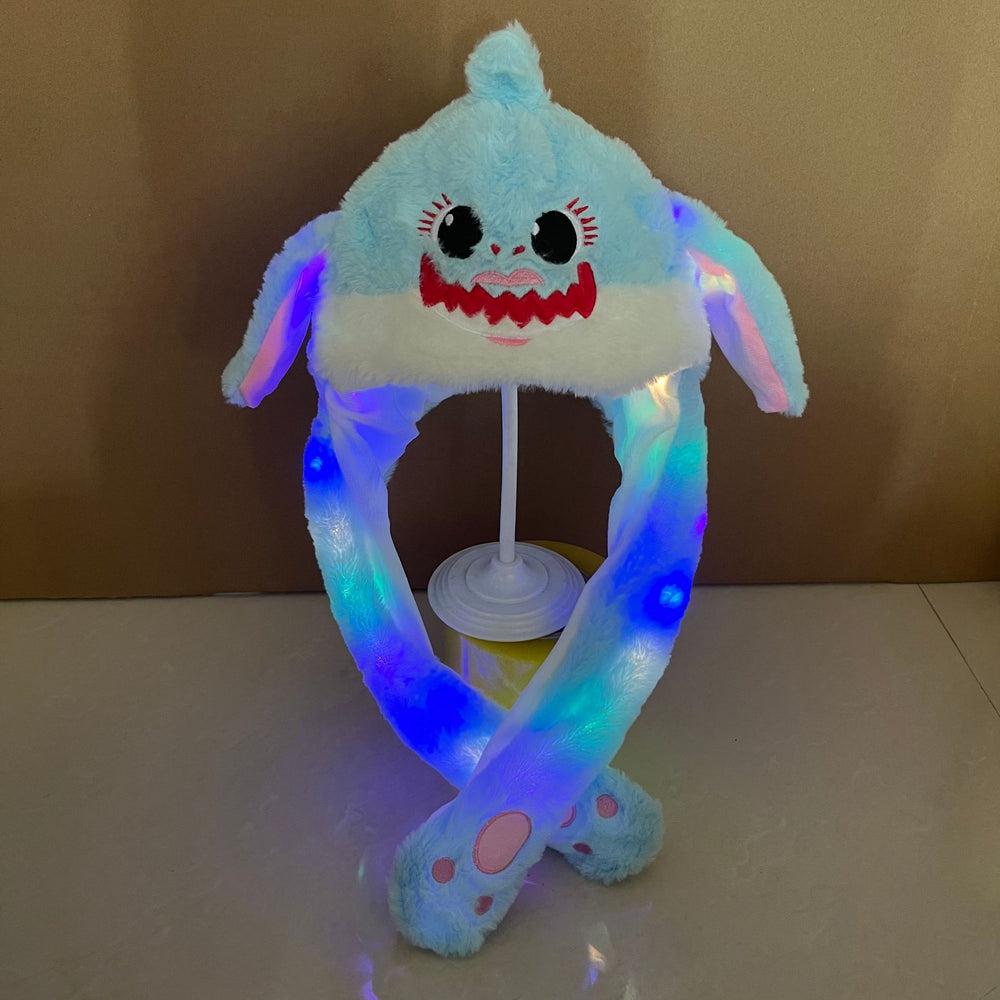 Tiktok viral cute plush bunny hat - squeeze the ears to make them move! light-up airbag beanie for warmth and cold protection